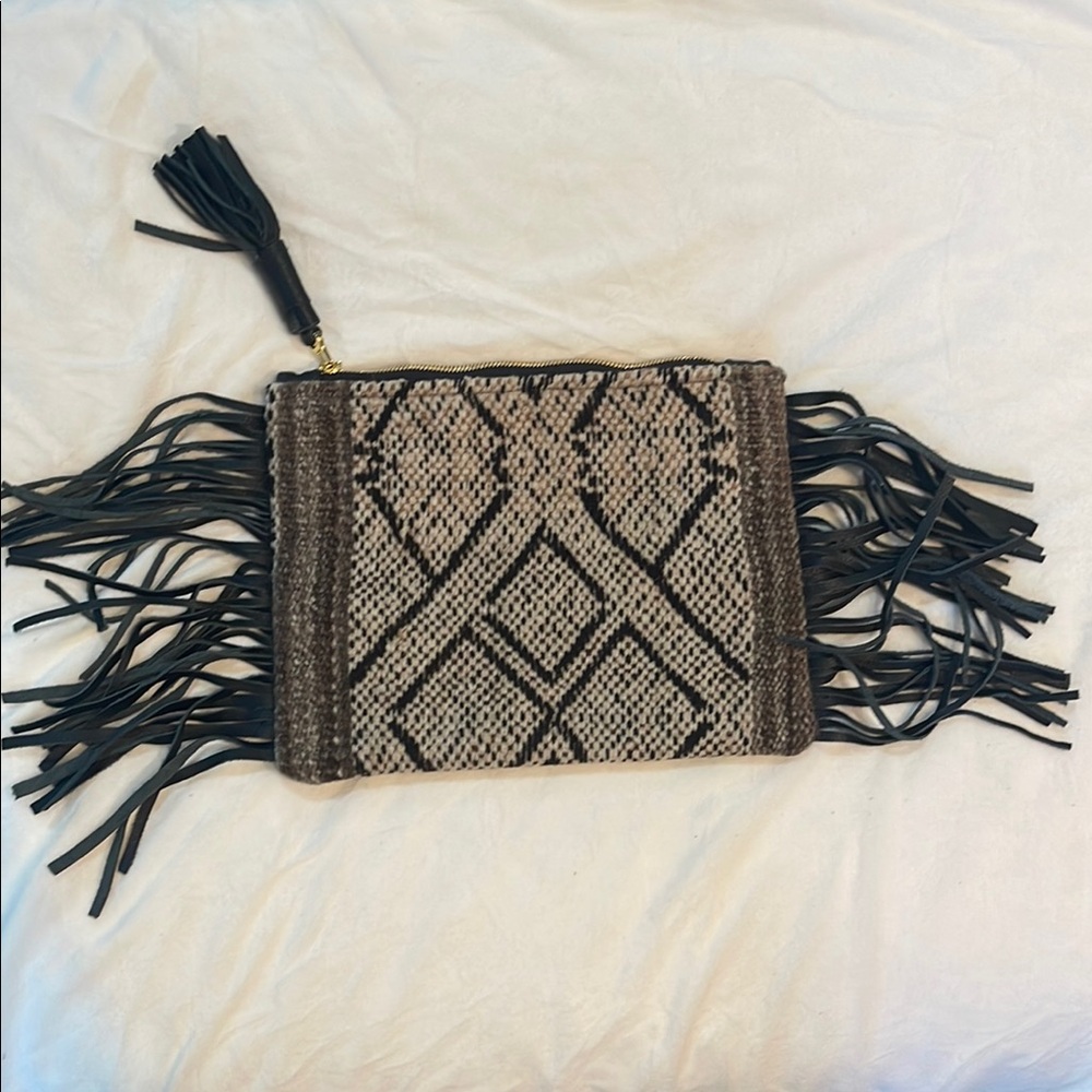 Fringed Snake Print Clutch